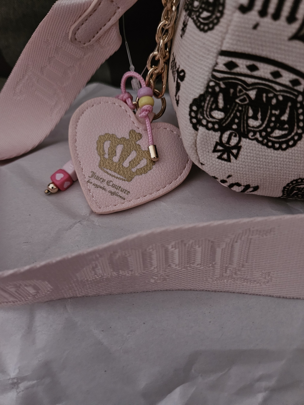 Juicy Couture Cream and Black Crown Print Shoulder Bag /Cross Body Bag🩷🖤 - Picture 4 of 8